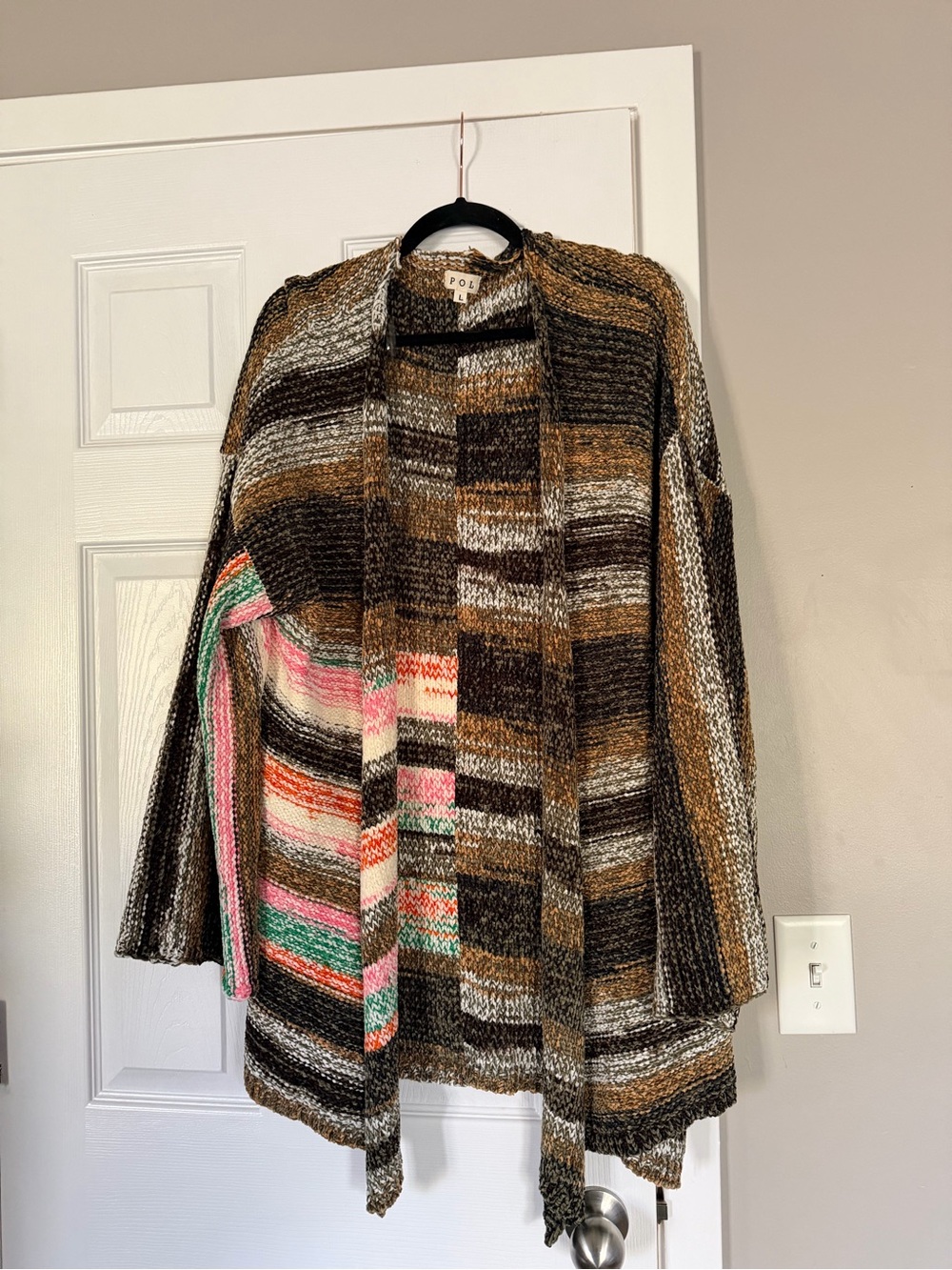 POL Multicolor Striped Open-Front Cardigan Sweater Soft Cozy Fall Autumn